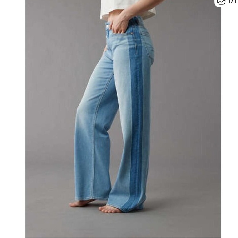 AE Dreamy Drape Stretch Side Stripe Super High Waisted Baggy Wide Leg Jean